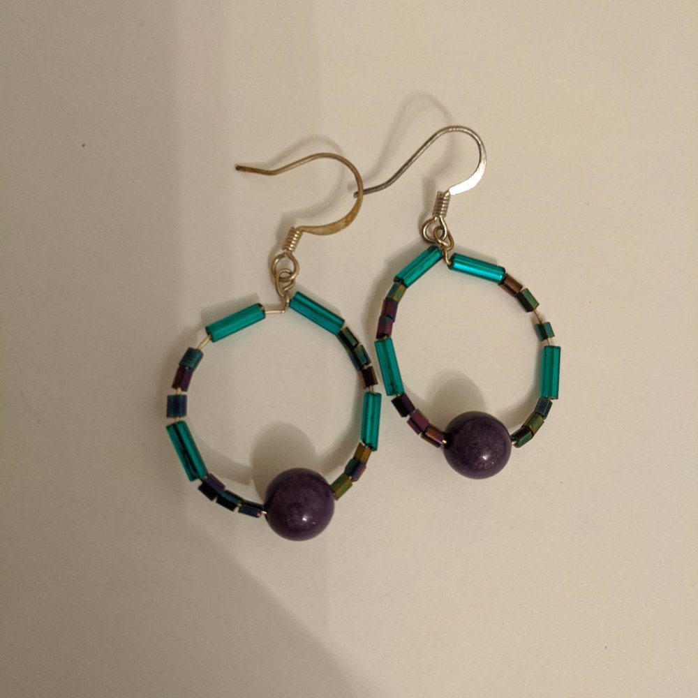 Handmade Galaxy Beaded Hoop Earrings